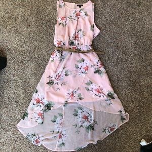 Belted Hi-Low Floral Cocktail Dress
